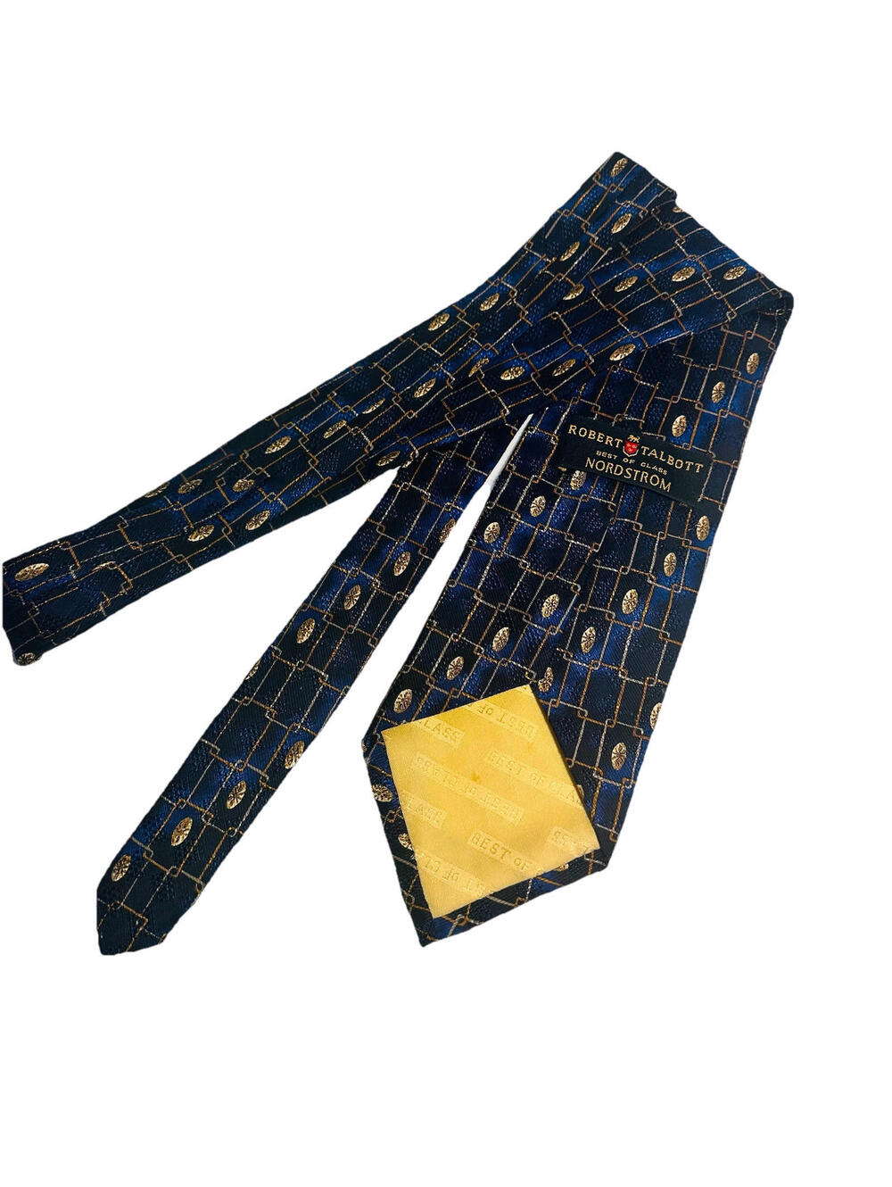 Robert Talbott Mens Tie Necktie Blue Gold Best Of Class 100% Silk Wide Woven USA